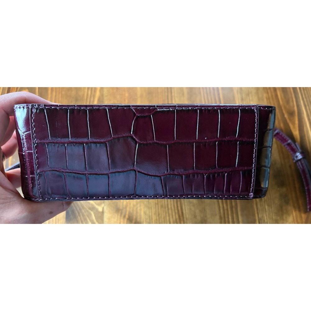 J.Crew Small Edie Top-Handle Bag Italian Croc-Embossed Leather Burgundy BX991 - Picture 10 of 14